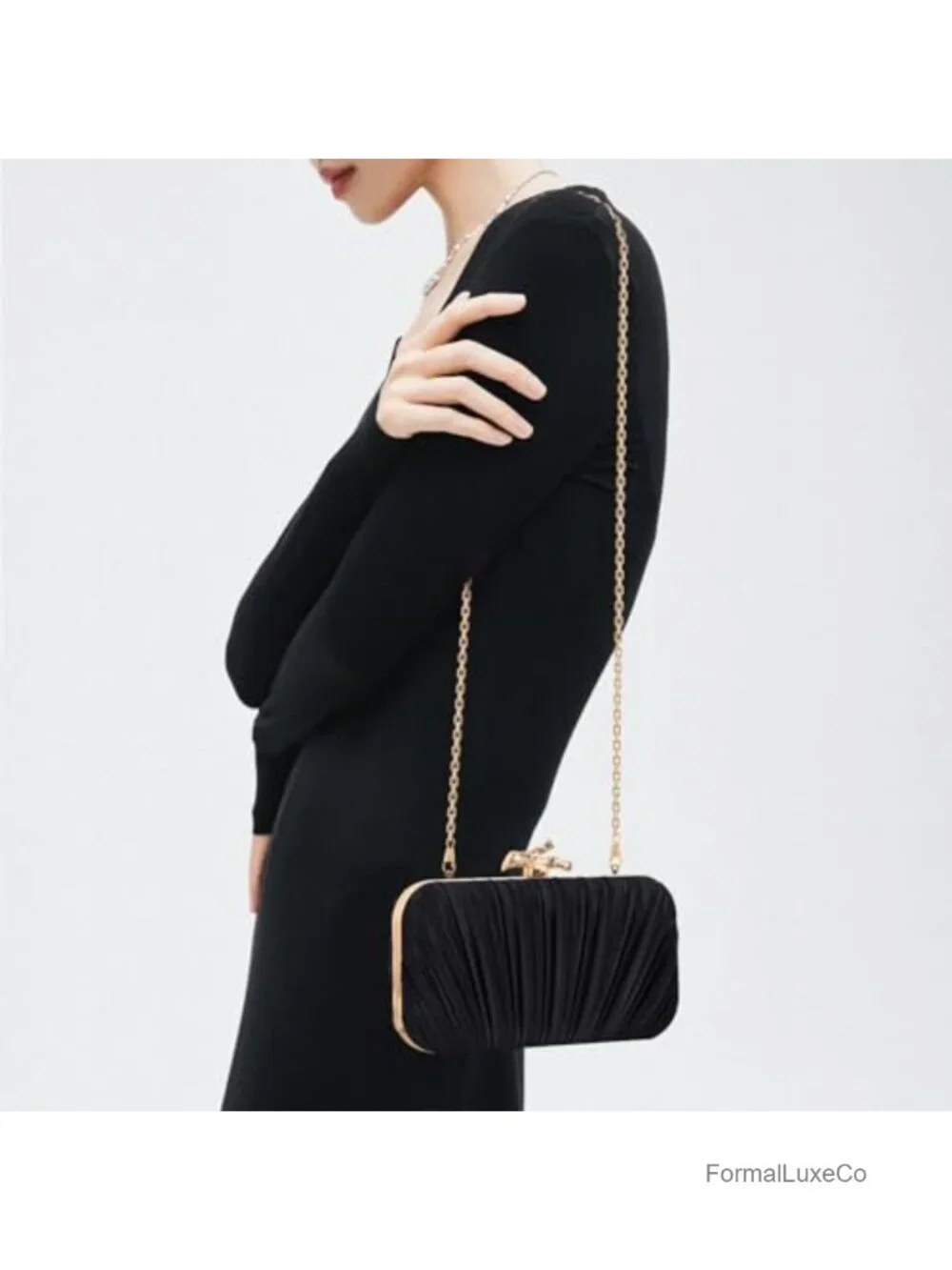 Woven Clutch Evening Bag with Chain, PU Leather, Trendy Dressy Purse